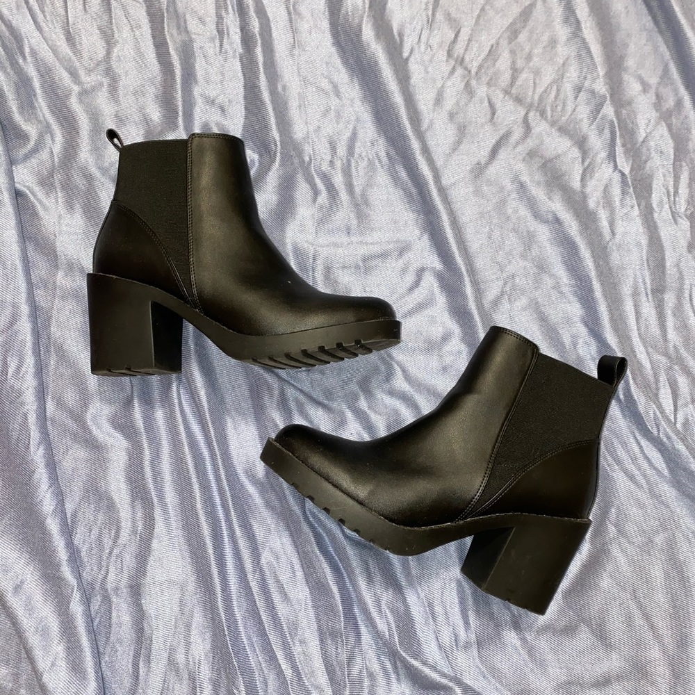 Black Faux Leather Ankle Booties